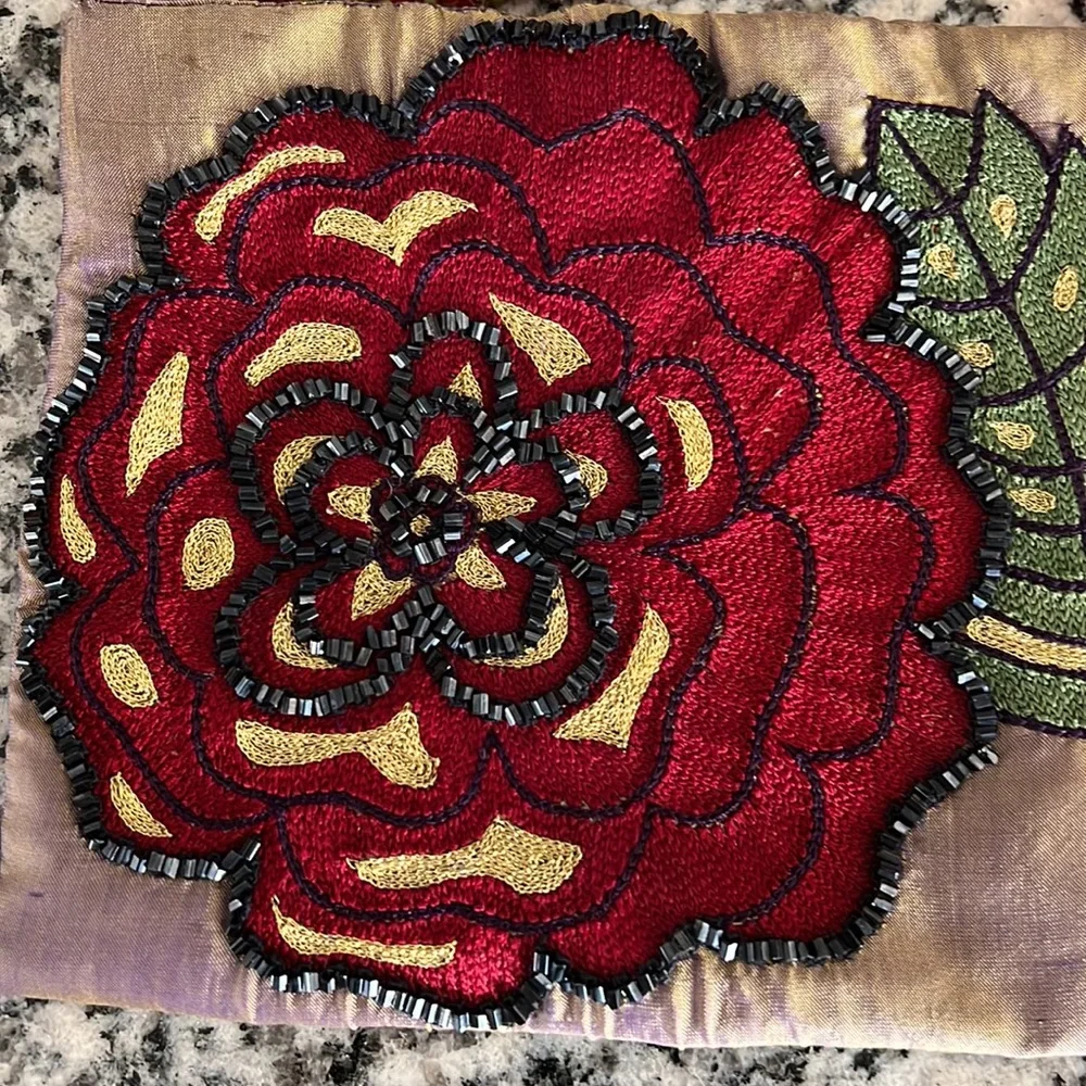 Pierre Urbach beaded rose bag on silk!  Braided Beaded strap!  So cute! - Picture 3 of 10